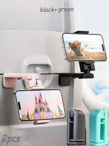 3/2/1 pieza Soporte de teléfono para vuelo, soporte de viaje portátil plegable y ajustable con rotación de 360° para escritorio, asiento de tren, maletero, gabinete de cocina compatible - Construcción de plástico duradero, gancho de teléfono portátil plegable, soporte universal de teléfono para celulares, viaje, hogar, oficina.