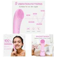 Facial Cleansing Brush, Rechargeable Silicone Face Scrubber With Heat Massage End, Vibrating Exfoliator Scrubber For Deep Cleaning, Waterproof Face Brush For Women And Men Pink - Hồng - Xem 1
