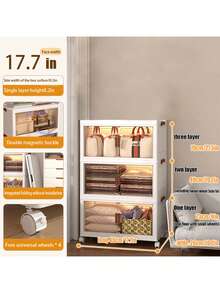 3layer  Plastic Storage Bins With Lid, Stackable Storage Containers With Wheels, Folding Storage Boxes, Stackable Storage Bins, Closet Organizers And Storage For Living Room,Office,Dorm - White - View 4