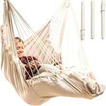 Silla Colgante para Recámara, Patio, Porche y Habitación, Hamaca Columpio para Exteriores e Interiores, Instalación Rápida y Fácil con Kit de Herramientas, Asiento Amplio - Beige - Ver 10