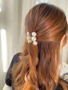 1 Piece Elegant Sweet Style Polished Plastic Hair Hook Clip With Imitation Pearls, Oval Fashion Hair Accessory For Women, Single Piece Hair Clip Clip For Thick Or Thin Hair Styling Tools - trắng - Xem 2