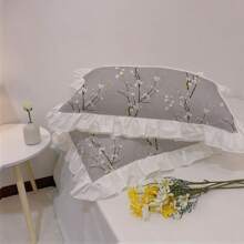 2 件花卉荷叶边枕套套装（不含枕芯），舒适透气柔软亲肤可机洗，适合宿舍、卧室、酒店、所有季节