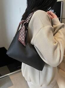 1件装女士极简主义腋下单肩包，含围巾 - 黑色 - 查看 2