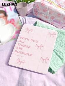 1个粉色“有了上帝，一切皆有可能”标语平板电脑保护套，兼容苹果iPad 10.2英寸、iPad Pro 11英寸（2021/2020/第十代）、iPad Mini 4/5/6、三星Galaxy Tab A8 10.5英寸（2022）、Matepad 10.4英寸/平板电脑，带笔槽，防摔，带支架功能 - 彩色 - 查看 4