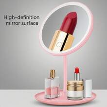 Espejo de maquillaje LED ajustable, iluminación inteligente de 3 colores, brillo ajustable, carga USB con un solo toque, espejo de sobremesa de alta definición giratorio 180°, bandeja portátil desmontable, espejo cosmético electrónico de viaje, adecuado para dormitorio, baño, mesita de noche, dormitorio, gran regalo para el Día de la Madre, cumpleaños, mujeres - Multicolor - Ver 7