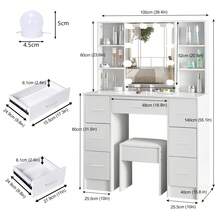 Tocador con espejo y taburete, 10 luces LED y apertura automática - Perfect For Organizing Makeup, Skincare, Elegant Vanity|Decorative Vanity, Vanity Furniture, Compact For Small Space, Bedroom Decor Gift, Perfect Gift For Women Girls , Ideal para regalos de Navidad y Halloween. - Blanco - Ver 6