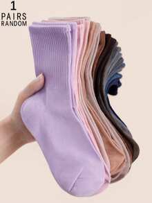 1/3/5/10/15/20 双装 女士纯色竖条纹舒适简约运动休闲吸湿中筒袜 - 彩色 - 查看 25