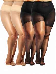 4/6 pares de medias extra grandes de cintura alta con control de abdomen y anti-correr - Negro/Albaricoque/Café - Control de abdomen y soporte de piernas - Medias elegantes formales/profesionales para fiestas - Fórmula suave y sin grietas - Para uso diario y ocasiones especiales, medias profesionales con textura suave