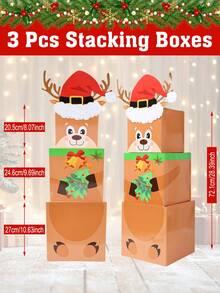 3 件套圣诞堆叠礼盒套装，圣诞场景可堆叠礼盒，带有圣诞老人、雪人、姜饼人、雪人、麋鹿、精灵图案，充满活力的冬季装饰，圣诞派对装饰，圣诞树装饰用品，家居圣诞饰品，圣诞装饰，装饰，冬季装饰，圣诞派对礼品， - 彩色 - 查看 17