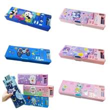 1个多功能塑料学生铅笔盒,双面带磁铁,包含卷笔刀、笔插、橡皮擦隔层、计算器、课程表、可书写姓名栏,铅笔袋,书包,文具 - 彩色 - 查看 7