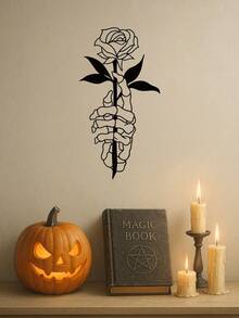 1 PC Gothic Iron Hand Sculpture Wall Art - Skull Holding Rose Metal Decor, Dark Academia Living Room Decor For Men, Edgy Home Gift With French Cleat Hanging System, Suitable For Christmas, Halloween, Thanksgiving, Valentine's Day Gifts