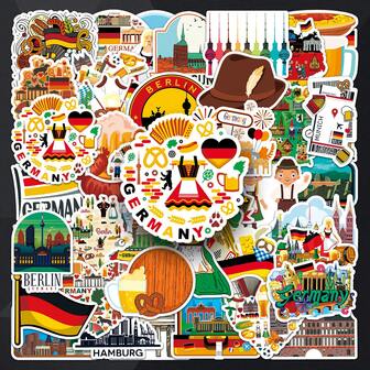 50 piezas de pegatinas de graffiti de dibujos animados alemanes, pegatinas decorativas para escenarios al aire libre, viajes, DIY para cuadernos, planificadores