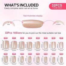 Square Ombre Press On Nails Short - Soft Gel Press On Nails With Nail Glue,Supremely Fit Natural Reusable Stick On Nails In 16 Sizes - 32 Fake Nails Kit,Cream Ombre