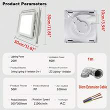 Bathroom Exhaust Fan With Light, 20W Bathroom Fan With LED Light Combo, 110 CFM 1.5 Sones Quiet Bathroom Vent Fan, Suitable For Toilet, Office, Hotel - White - View 10