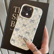 1个TPU材质可爱蓝色蝴蝶结格子图案手机壳，兼容苹果/ - 白色 - 查看 2