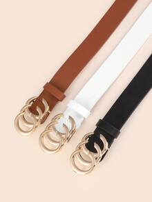 3pcs Fashionable Minimalist PU Leather Belt Set, Alloy Letter Buckle Waist Belt For Women, Suitable For Daily Commute - Multicolor - View 3