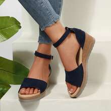 Wedge Sandals For Women Open Toe Ankle Strap Heels Sandal Dressy Summer Platform Comfortable Slip On Casual - 藏蓝色 - 查看 10