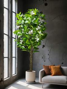 Kmitang 82-144cm Large Artificial Magnolia Flower, Fake Southern Bamboo Branch, Plastic Banyan Leaves, Faux Rubber Tree, Tropical Palm Plant, Suitable For Home, Garden, Office Decor, Not Including 1 Plant - White - View 4