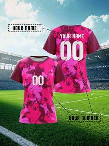 2025 Customized Sports Jersey, Summer Outdoor Sports Singlet Short Sleeve, Women's Sports Team Club Training Jersey, Front & Back Printed Name & Number, Moisture-Wicking Breathable, Casual, Party, Comfortable Fit, 3 Colors: Wine Red, Graffiti