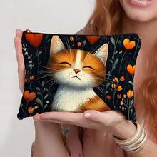 1 Pc Funny Cat Retro Cat Pattern Cosmetic Bag, Funny Cat Toiletry Bag, Portable Travel Storage Bag,Zipper Lightweight Makeup Pouch For Women, Makeup Bag, Pencil Bag Travel Essentials Holiday Vacation Makeup Organizer Travel Bag For Women