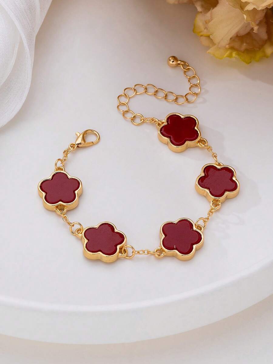 1 件优雅奢华精致经典红色幸运草女士手链 - 紅色 - 查看 1