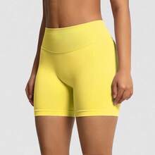 Seamless Butt Lifting Biker Shorts For Women - High-Waisted, Ideal For Yoga, Running & Outdoor Activities - Yellow - View 7