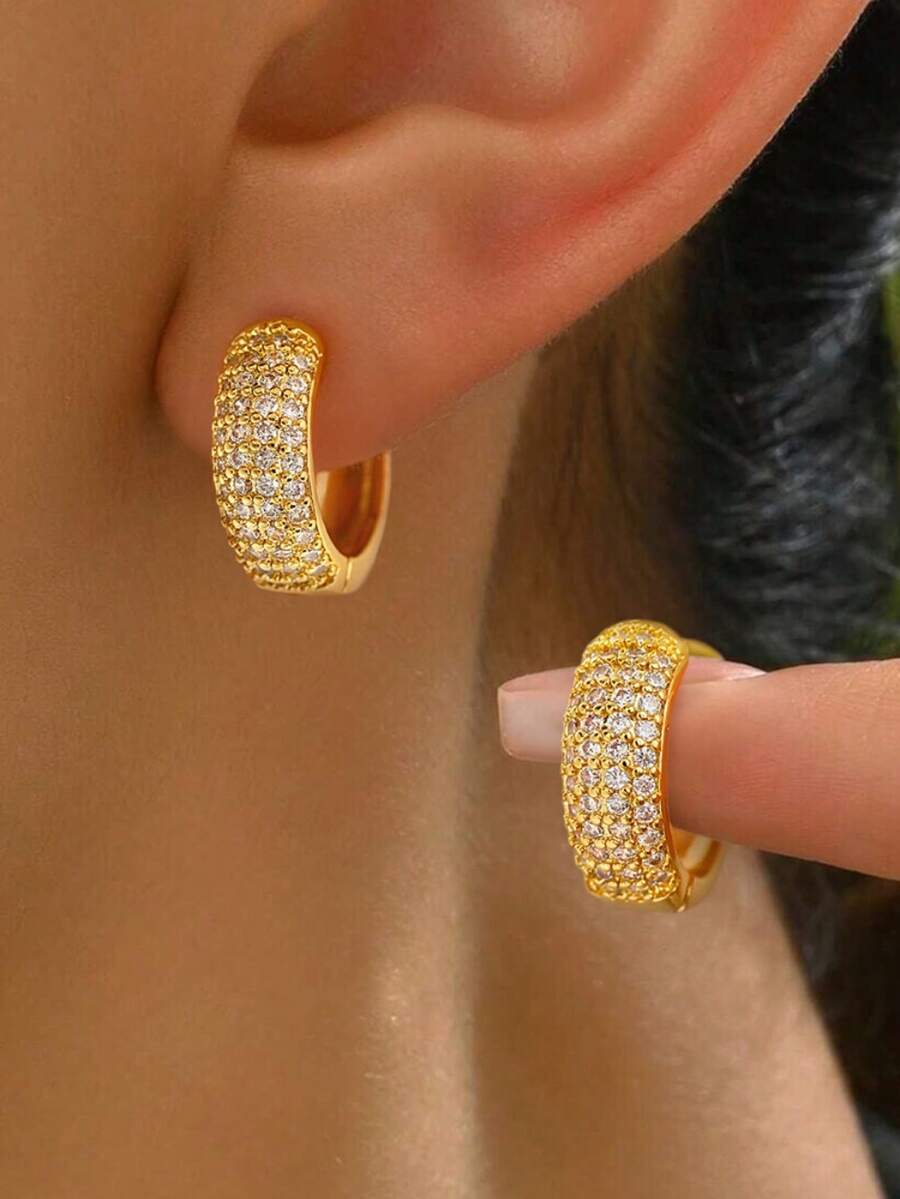 一对精美S925纯银立方氧化锆大、中、小半圆形全钻耳环，优雅珠宝，女士礼品