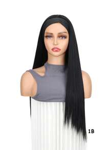Black Straight Hair Hoop Wig, Women's Long Soft Heat-Resistant Synthetic Fiber Hoop Wig, Suitable For Daily Wear And Parties - Black - View 9