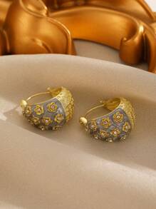 1 Pair Vintage Elegant Smooth Half-Sphere C-Shaped Earrings, Fashion Jewelry Accessories, Lightweight Luxurious Style Suitable For Daily, Party, Wedding Wear