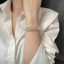 Fashion Colorful Imitation Crystal Bracelet For Women Girls Exquisite Sparkling Stone Beads Rope Chain Strand Bracelets Jewelry - Pink - View 5