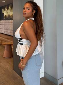 Tyla Gomez Nuevo diseño de verano para mujer, top corto con cuello de halter y remaches - Blanco - Ver 4
