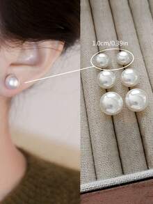 3 Pairs Retro Minimalist Elegant Faux Pearl Stud Earrings Set, Chic Lightweight Earrings Suitable For Women's Daily And Holiday Wear - Milky White - View 9