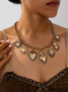 1 件女士时尚吊坠项链，哥特式风格多种吊坠设计，包括火焰和心形，适合日常佩戴，适合作为情人节礼物、妈妈、母亲、母亲节、礼物 - 愛心 - 查看 8