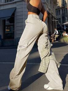 Women's Stylish And Chic Solid-Color Cargo Pants, Loose And Practical With Multiple Pockets, Sweet And Casual, Perfect For Street Style, Brunch, And Spring And Summer Outfits. - Apricot - View 6