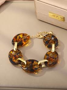 1 pieza Brazalete de cadena gruesa de acrílico con estampado de leopardo - Amarillo Oro - Ver 7