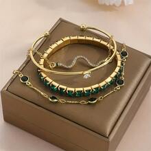 4pcs Shiny Rhinestone Bangle Set] 4pcs Shiny Iced Out Rhinestone Bangle Bracelet Set Stackable Hand Jewelry Bracelet - A - View 2