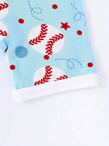 Junblebaby Tight-Fitting - Bamboo Fiber Baby Short-Sleeved Double-Zipped Dress, Easy To Change Diapers, Baseball Theme, With Cartoon Blue And White Baseball Digital Print, Super Soft And Breathable Double-Zipped Short-Sleeved And Short Pants, Baby Jumpsuit, Suitable For Summer Wear - 藍色 - 查看 7