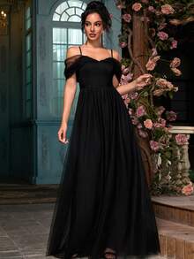 女士优雅鸡尾酒会礼服，正式长款开叉大腿晚间婚礼宾客礼服，金属面料，适合正式派对、毕业派对、婚礼、舞台表演、单身派对、春夏秋 - 黑色 - 查看 5