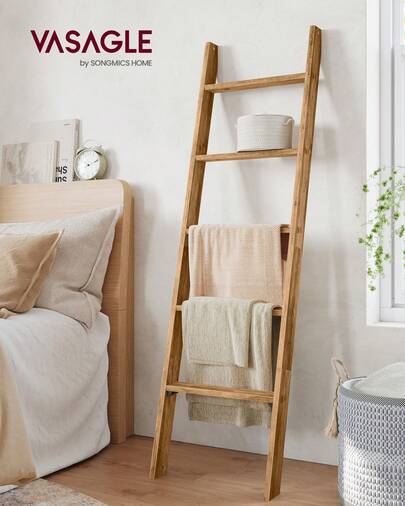 VASAGLE Blanket Ladder Decorative Farmhouse For The Living Room, 5-Tier Ladder Shelf, Ladder Rack For Storage And Decor