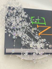 1条150厘米北欧水晶珍珠串珠圣诞装饰花环，DIY圣诞树装饰，透明雪花星形挂饰，家居装饰，圣诞装饰，房间装饰，冬季圣诞装饰，家居圣诞礼物，圣诞装饰