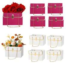 1 pièce/3 pièces/8 pièces/12 pièces Set Élégante boîte cadeau en papier rose, seau de rangement durable en papier pour bouquet de mariage, sac à main floral avec chaîne en métal, boîtes à fleurs, sac emballage cadeau parfait pour mariage, anniversaire, festivals, Saint-Valentin