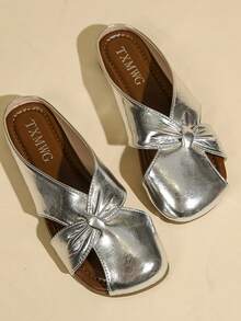 New Elegant Girl's Breathable Slip-On Mule Sandals, Versatile & Fashionable - Silver - View 6