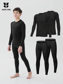 HOPLYNN 4件套青少年男童压缩长袖裤，速干运动跑步服 - 黑色 - 查看 1