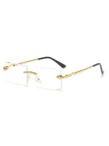 1 件男士金属框架无框矩形高贵禁欲性感流行无度数眼镜，适合夏季、海滩、度假、驾驶、派对，多种颜色的眼镜可供选择（黑色眼镜、透明眼镜、蓝色眼镜、绿色眼镜、粉色眼镜、棕色眼镜）