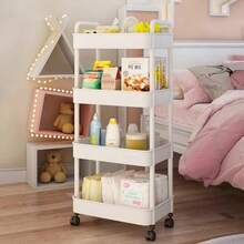 1个4/5层家用多层推车式置物架，适用于厨房、客厅、卧室，可移动收纳，推车式设计，可放置化妆品、卧室书架、客厅零食等，多层置物架，适合全年居家收纳和户外露营收纳，不适合放置重物。