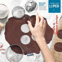 12Pcs Stainless Steel Baking Mold Set, Round Cake Ring, Mousse Ring & Dumpling Cutter, Reusable & Washable Baking Tools - Silver - View 3