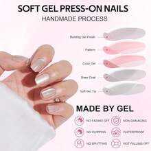 Square Ombre Press On Nails Short - Soft Gel Press On Nails With Nail Glue,Supremely Fit Natural Reusable Stick On Nails In 16 Sizes - 32 Fake Nails Kit,Cream Ombre