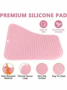 1 pieza Funda aislante de calor para rizador, Almohadilla para herramienta de peinado, Almohadilla resistente al calor para rizador para mostrador, Almohadilla resistente al calor para herramientas de peluquería, Almohadilla de silicona resistente al calor para peinado, Funda aislante de calor para rizador, Fácil de limpiar, Almohadilla antideslizante con diseño de ola, Adecuada para rizador, gabinete, viaje, Ge're'dian