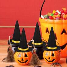 12Pcs Mini Witch Hats Brooms Set Halloween Party Decorations Supplies Witch Hat Broom Party Table Scatter For Halloween Birthday Wedding DIY Crafts