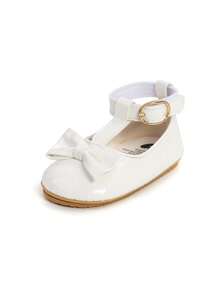 女婴玛丽珍平底鞋，带蝴蝶结，防滑软底，PU皮革，新生儿，幼儿学步鞋，正装鞋